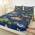 thumbnail image 3 of Homewish Wild Dinosaur Bed Sheets,Retro Rustic Dino King Sheets,Deepblue Brown Green Sheet Set For Boys Kids,Breathable Home Decor,4pcs, 3 of 7