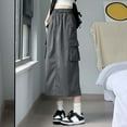 thumbnail image 4 of Cargo Skirts for Women High Waist A Line Slimming Skirt Loose Daily Casual Retro Summer Womens Long Skirt with Pocket Grey XXL, 4 of 5