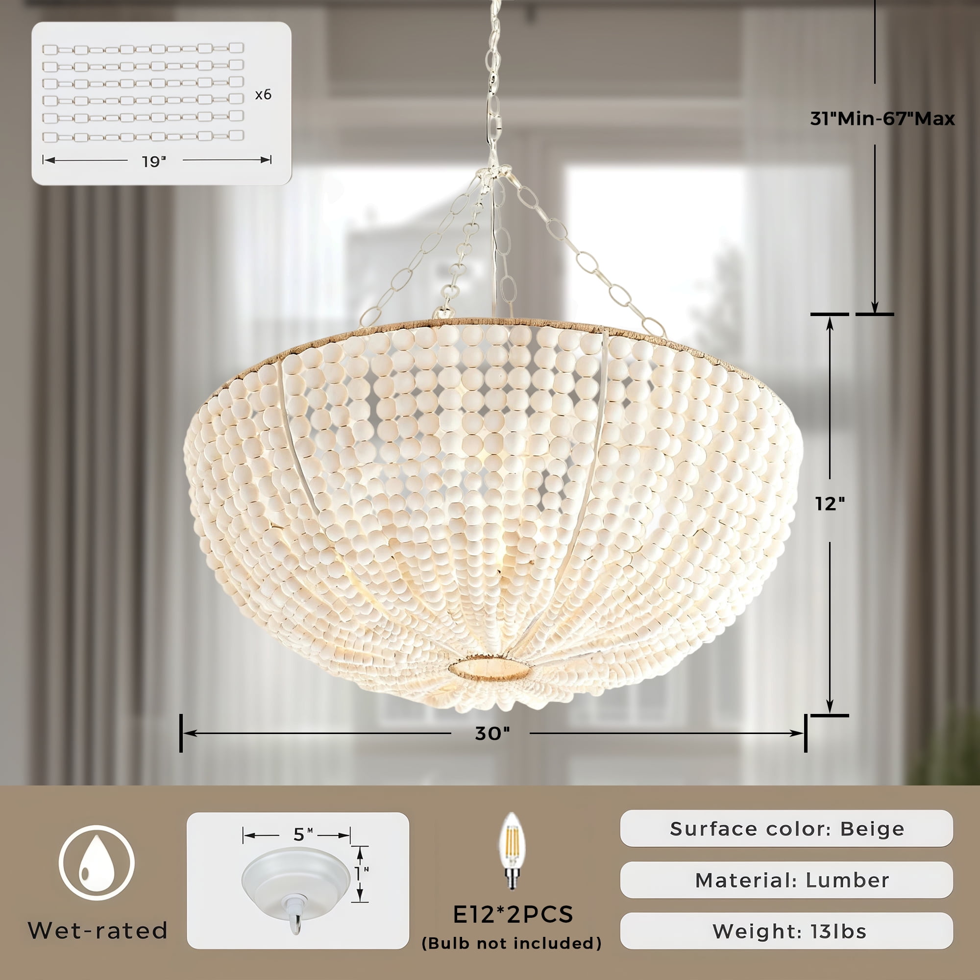 Bristol Wood Bead Chandelier