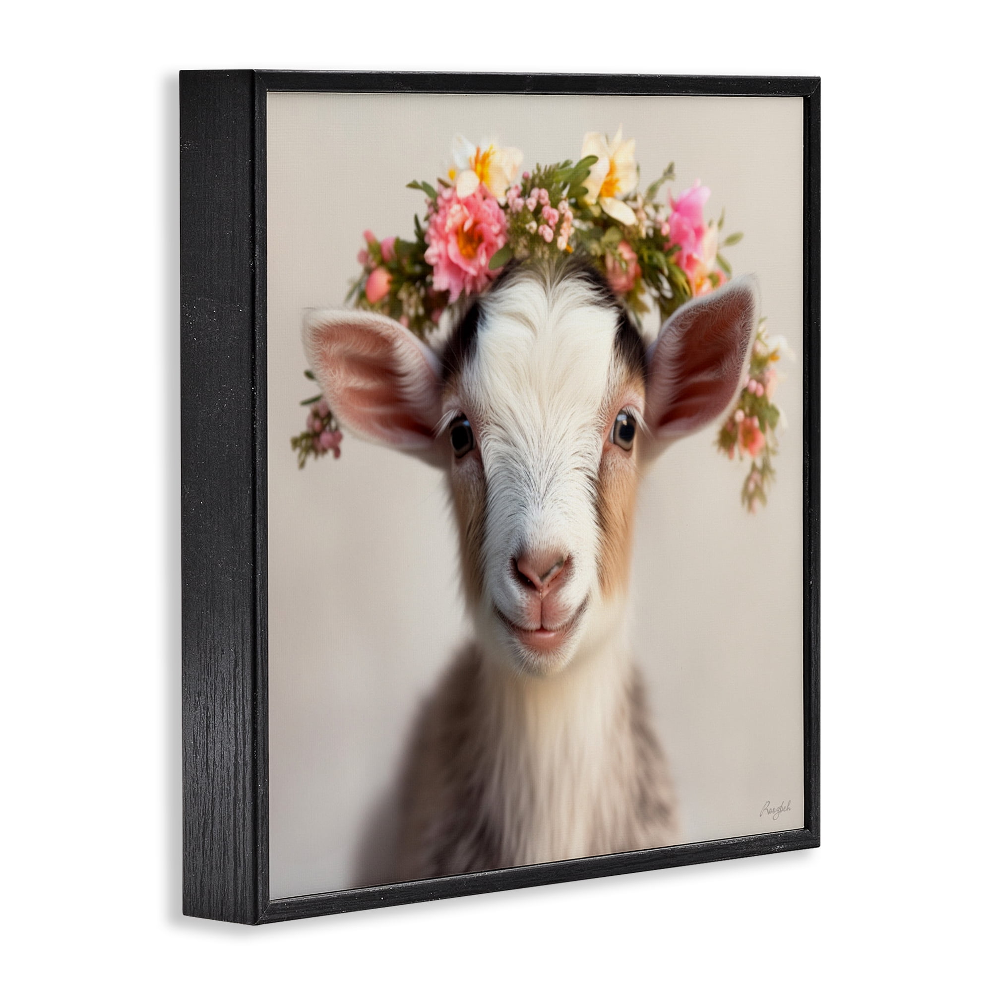 Stupell Industries Flower Crowned Goat Black Framed Giclee Art, design by Roozbeh