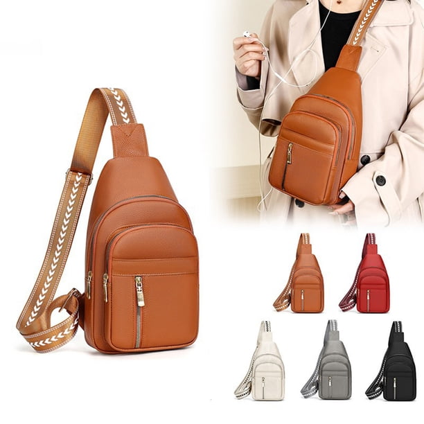 Bolso de cuero para mujer - Bolso bandola, diseño europeo vintage, 14,56x6,69x2,16 pulgadas, bolso de viaje en naranja, gris, rojo, beige