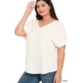 thumbnail image 3 of Zenana Women's V-Neck Heavy Dobby Boat Neck Rolled Short Sleeve Blouse Top, 3 of 3