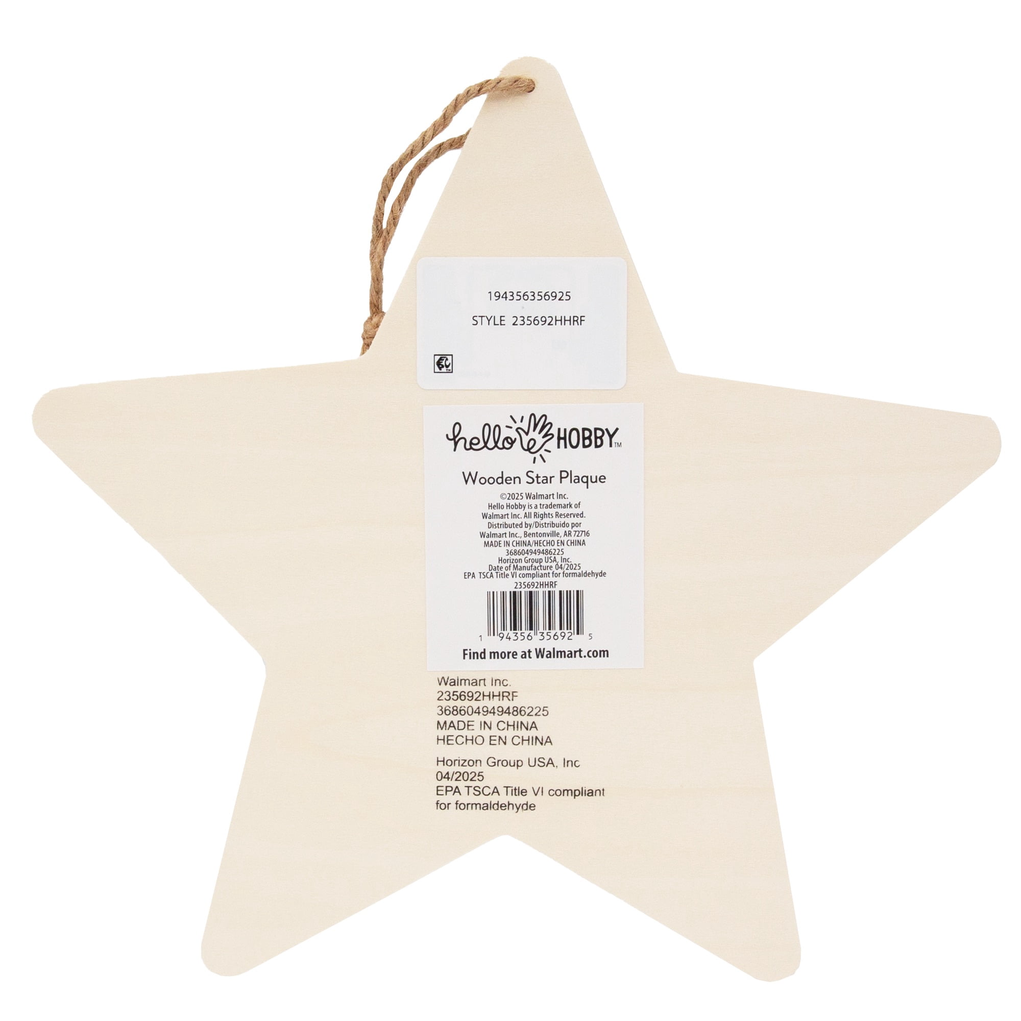 Hello Hobby Wooden Star Plaque
