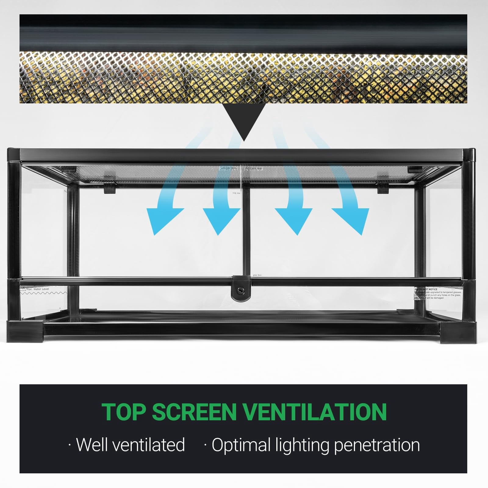 ECOSUB Tempered Glass Reptile Tank, 30" x 12" x 12" with Top Screen Ventilation & Water-Holding Bottom 20 Gallon