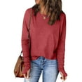 thumbnail image 3 of Fanxing Women's Long Sleeve Shirts with Thumb Hole Casual Crewneck Pullover Lightweight Tees Shirt 2025 Fall Tops Red,XL, 3 of 8