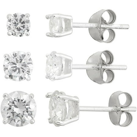 White CZ Round 4mm, 5mm and 6mm Sterling Silver Stud Earrings Set