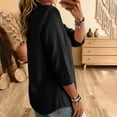 thumbnail image 4 of ClodeEU Women's Linen Blend V Neck 3/4 Sleeve Tunic Blouse,Casual Loose Henley Shirt Top Black,Women's Plus L, 4 of 5