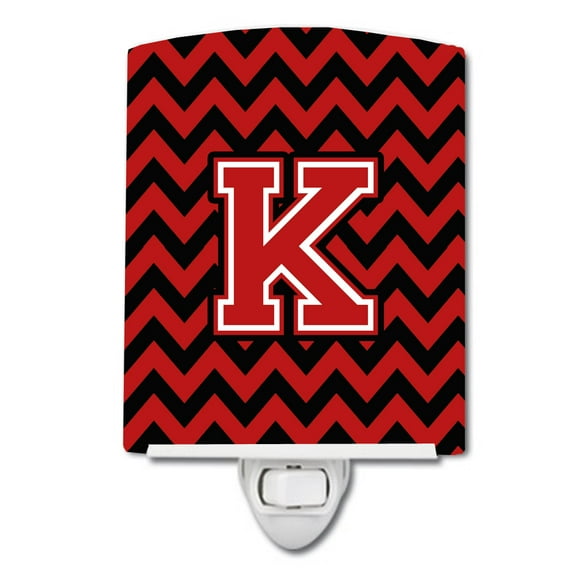 Caroline's Treasures CJ1047-KCNL Letter K Chevron Black and Red Ceramic Night Light, 6x4x3", multicolor