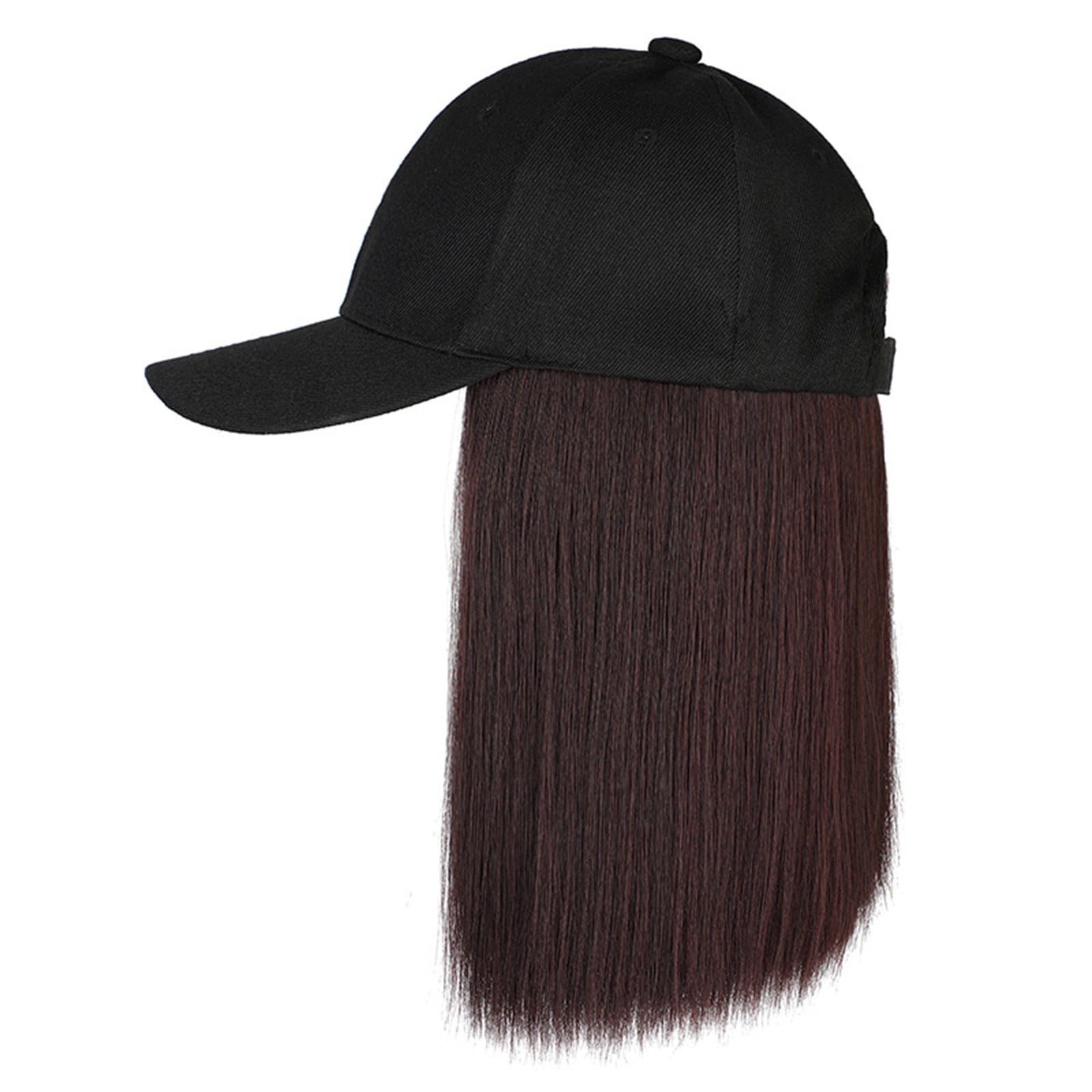 Alueeu Baseball Cap Hair Straight Hair Hairstyle Adjustable Wig Hat Attached  Long Hair Wig with hat, straight hair, one peaked cap, Velcro wig, black  peaked cap + dark brown 