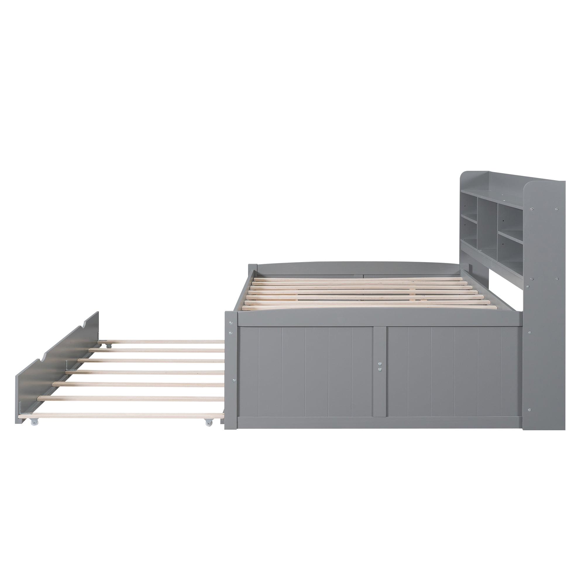 Euroco Wood Full Size Daybed with Trundle and Drawers, Wood Captain Platform Bed for Kids Teens, Light Gray