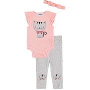 Bon Bebe Girls 0-9 Months Kitty Bodysuit Pant Set with Headband(Coral 3-6 Months)