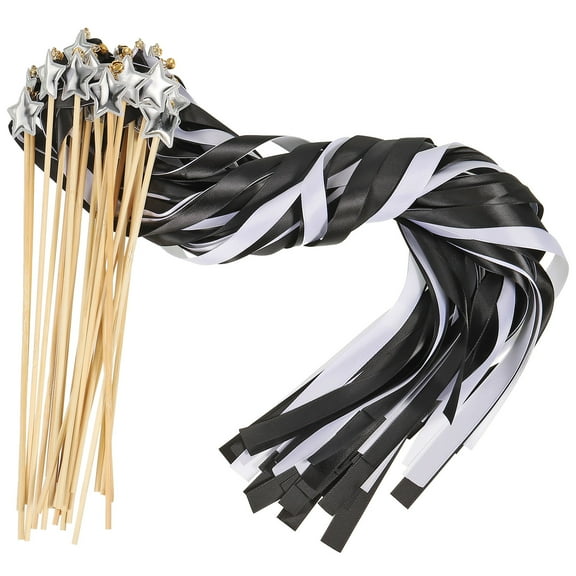 Uxcell Ribbon Fairy Wands Silk Stick Streamer with Bells 24 Pack(Black, White)