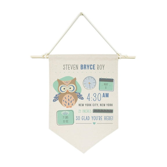 Personalized Owl Newborn Baby Announcement Hanging Wall Banner