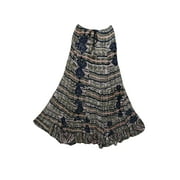 Mogul Women's A-Line Skirt Printed Cotton Flare Long Retro Skirts