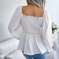 thumbnail image 3 of Women'S Long Sleeve Square Neck Lantern Shirred Ruffle Hem Smocked Peplum Babydoll Blouse Shirt Top White S, 3 of 8