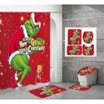 thumbnail image 1 of Cortina de ducha con diseño de El Grinch, resistente al agua y al moho, impresa digitalmente en 3D HD, 1 of 5