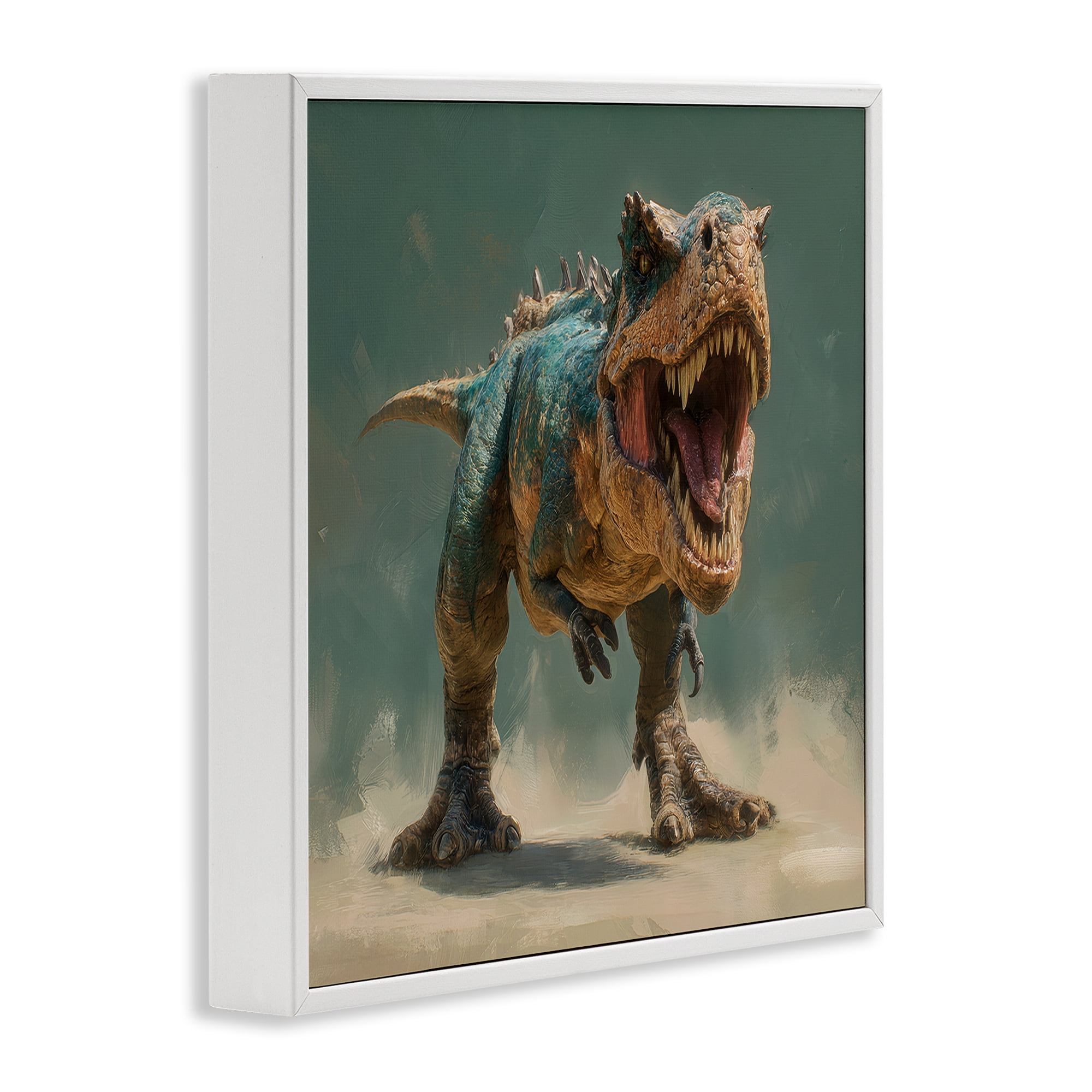Stupell Industries Roaring T-Rex in Green White Framed Giclee Art, design by Wumples