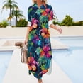 thumbnail image 3 of 2024 Lily Floral Print Casual Dress Colorful Flower Streetwear Dresses Long Sleeve Cute Female V Neck Graphic Big Size Chiffon Dress, 3 of 7