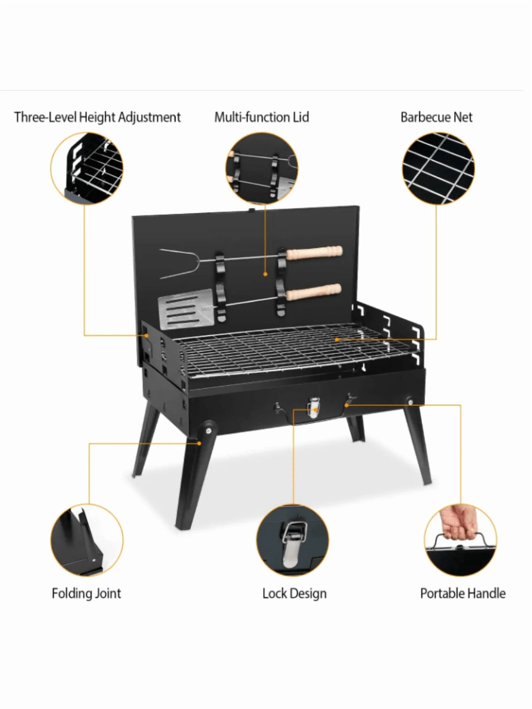 Portable Barbecue Grill Outdoor Mini Barbecue Grill Portable  16.7x10x17.7in Portable Charcoal Grill Foldable BBQ Suitcase Grill Shelf For Outdoor Camping Picnics Garden Grilling Portable Charcoal