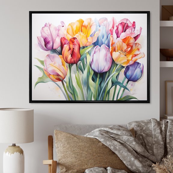 Designart "Colorful Tulip Array" Tulips Floater Framed Canvas Prints