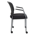 thumbnail image 3 of Office Star Padded Coal FreeFlex Mesh Seat Visitors Chair with Armrests, Upholstered Contour Back, Titanium Finish Frame, and Dual Wheel Carpet Casters, Black, 3 of 5