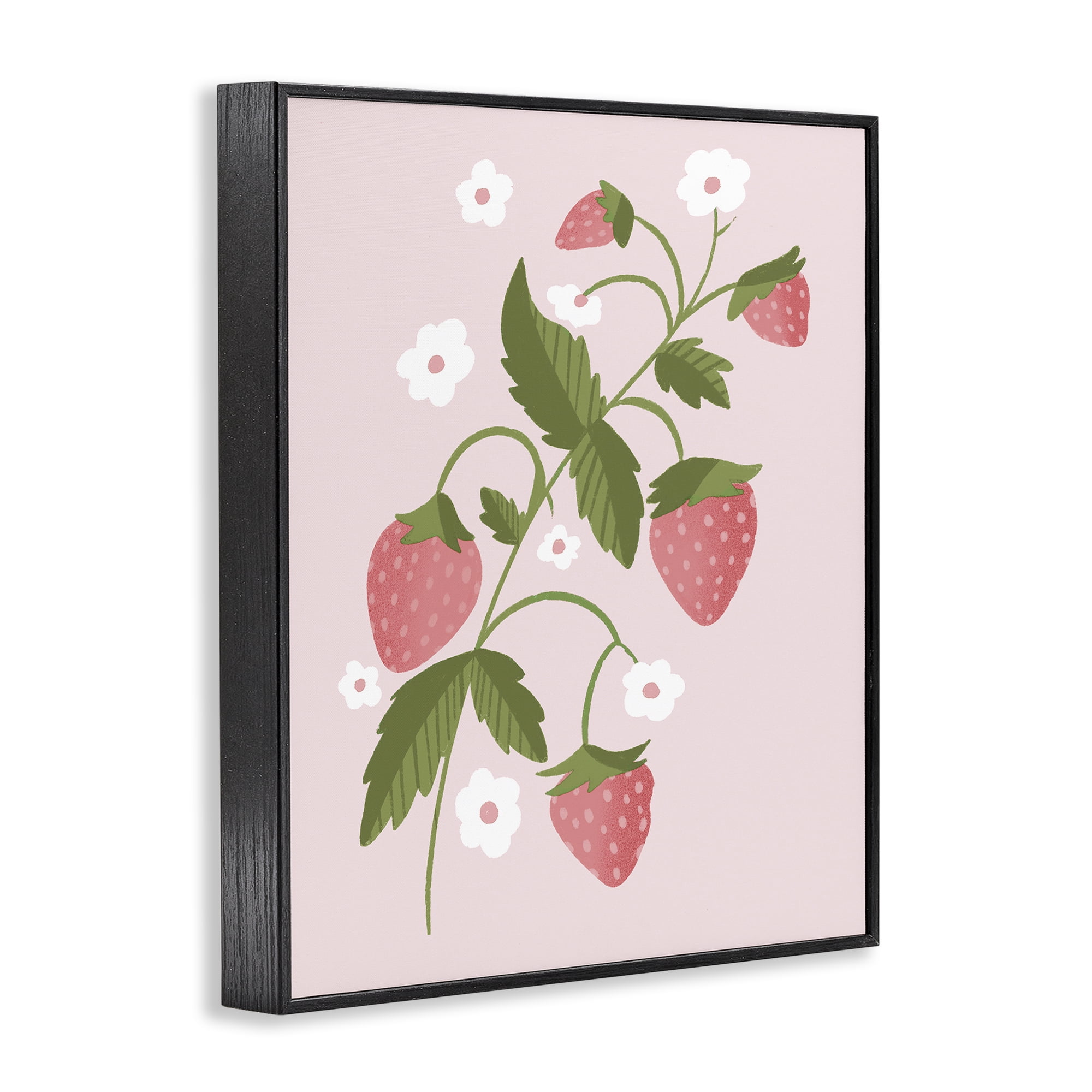 Stupell Industries Pastel Strawberries Branch Black Framed Giclee Art, design by Paige Sredenschek