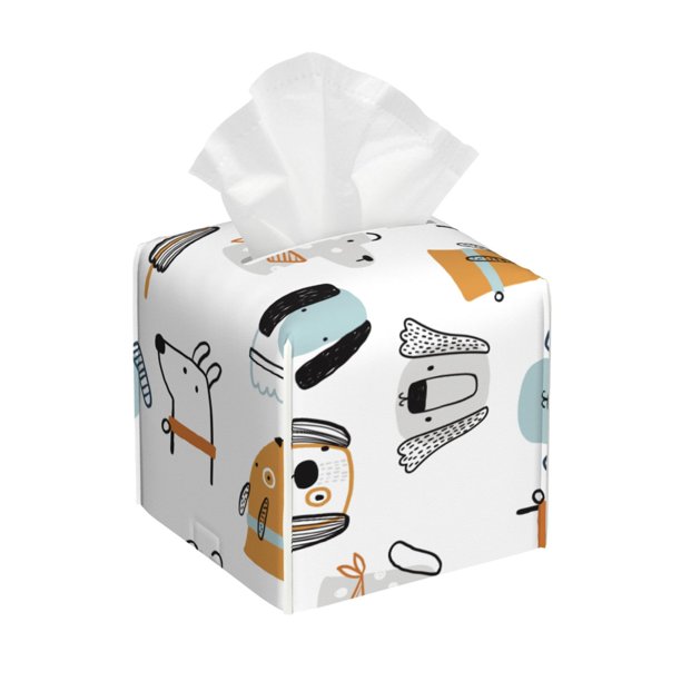 Balery Puppy Porta Pañuelos de Cuero con Estampado – Funda Moderna Cuadrada para Caja de Pañuelos, Dispensador 5x5x5''