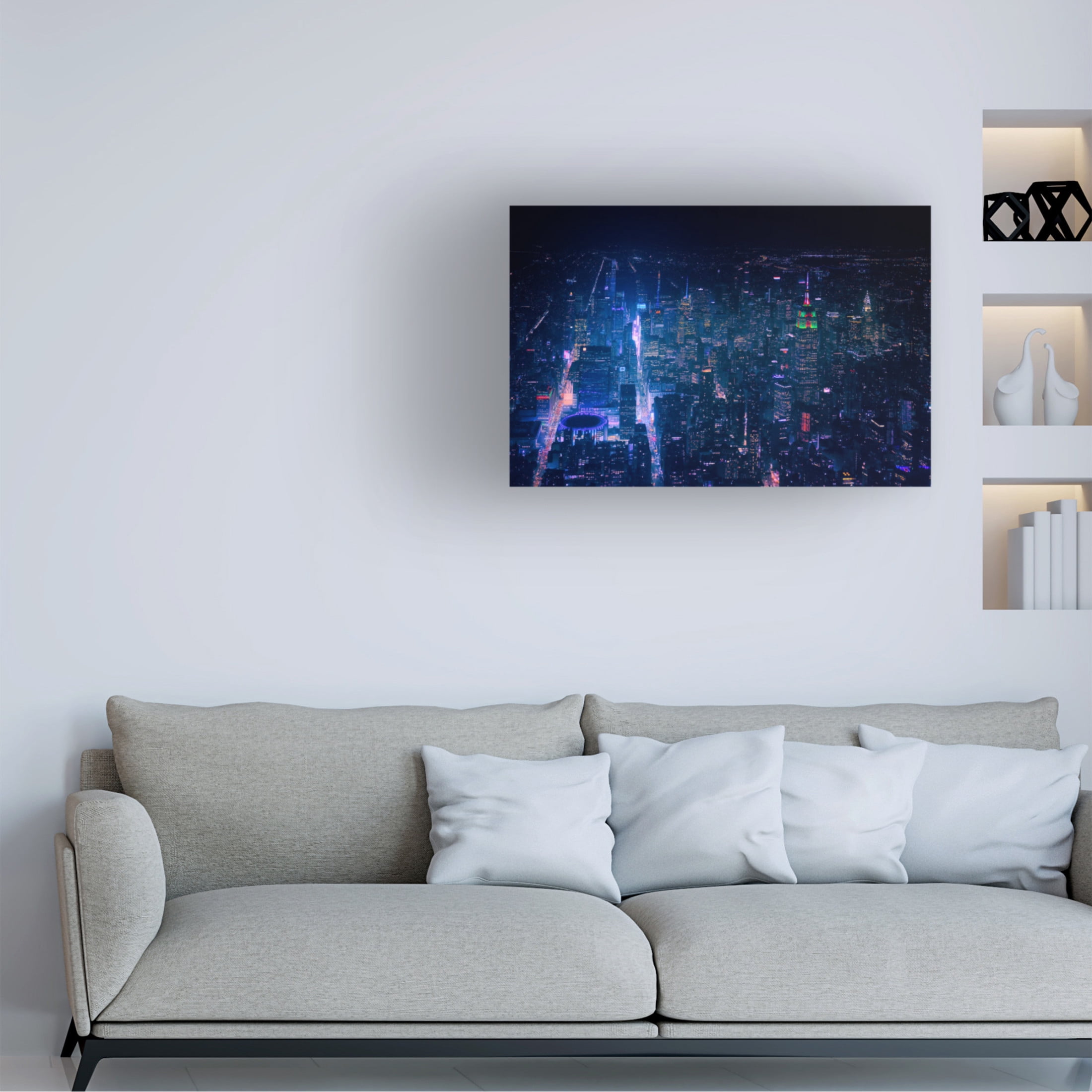Canvas Wall Art - Javier De La 'Nyc Neon Noir' Wall Art for Living Room, Bedroom, or Office D?cor by Trademark Fine Art - 24 x 16 Inches