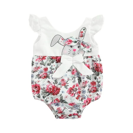 

Canrulo Easter Bunny Big/Little Sister Matching Top Floral Newborn Baby Girl Romper Dress Outfits Little Sister 0-3 Months