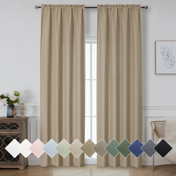 OVZME Bethany Camel Curtains 96 Inches Long 2 Panels, Soft Airy Light Filtering Extra Long Curtains, Faux Linen Textured Soft Privacy Farmhouse Drapes for Living Room with Rod Pocket, 40Wx96L Inch