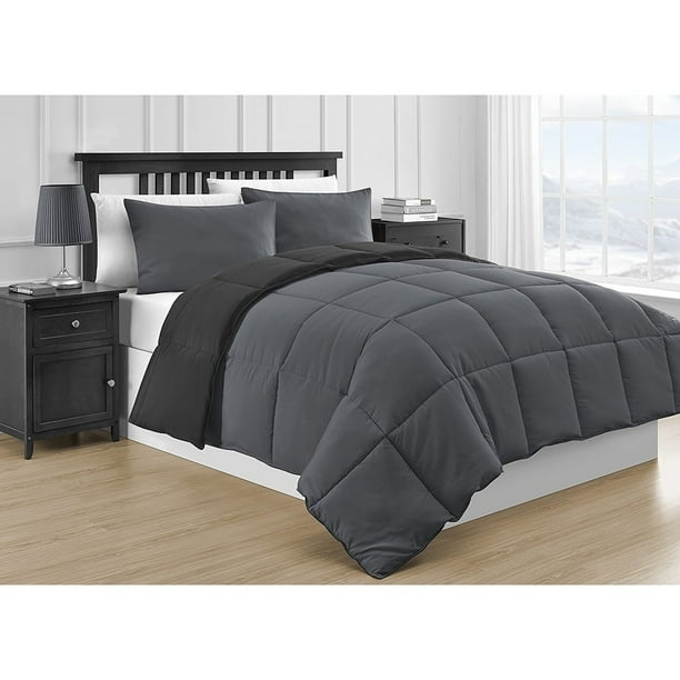 Comfy Bedding Reversible Black & Gray 3piece Comforter Set King