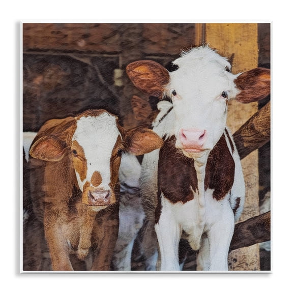 Stupell Industries Baby Cows on Farm Animals Painting Unframed Art Print Wall Art, 12 x 12