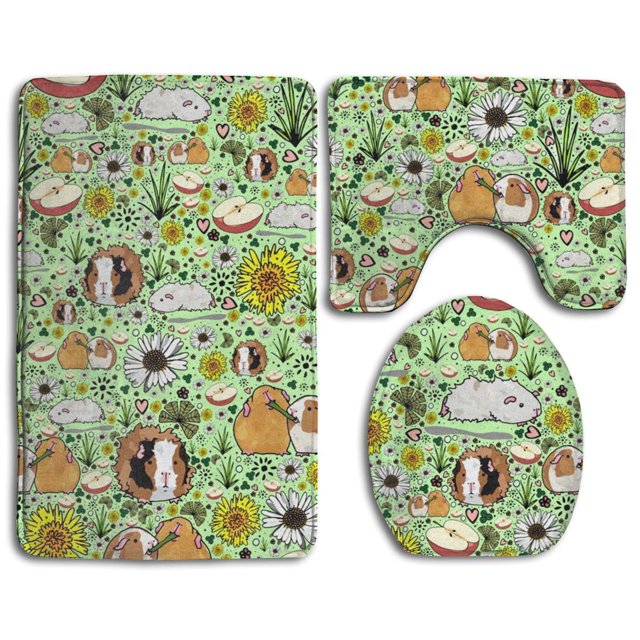 Juego de alfombras de baño ABPHQTO Conejillos de indias y flores 3 piezas