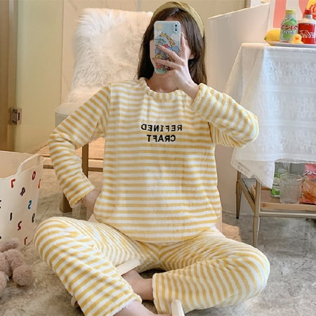 

Autumn Winter Warm Flannel Women Pyjamas Sets Thick Coral Velvet Long Sleeve Cartoon Sleepwear Thin Flannel Pajamas Set