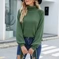thumbnail image 3 of Suéter de cuello alto de punto para mujer, Jersey informal holgado con cordones de manga larga y farol a la moda para otoño e invierno, verde XL, 3 of 6