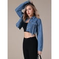 thumbnail image 3 of DARING DIVA Women's Button Down Cargo Washed Jean Jackets L Blue, 3 of 7