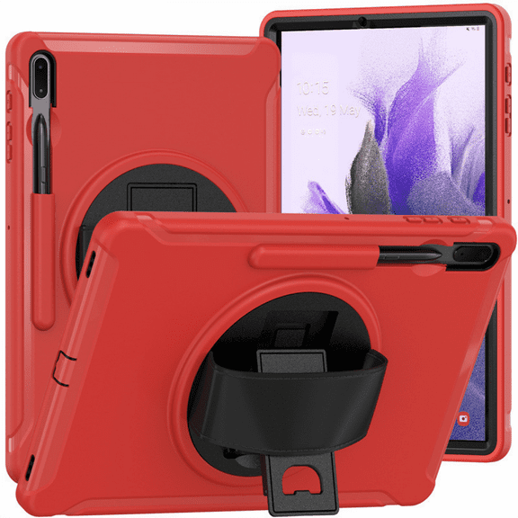 for Samsung TabS7 FE tablet pen groove leather hand strap S7Plus T970 rotating bracket protective shell red