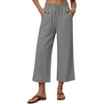 thumbnail image 3 of Lumtrix Womens Cotton Linen Wide Leg Pants Casual Zipper Front Summer Cropped Trousers Dressy Pants with Pockets Dark Gray XL, 3 of 7