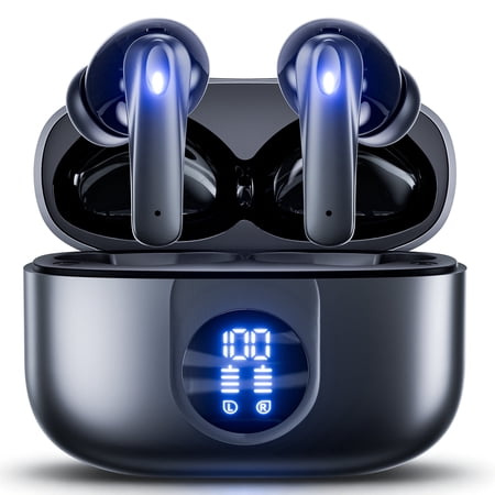 VEAT00L P91 Wireless Earbuds, Bluetooth Headphones V5.4 Stereo Ear buds with Noise Cancelling Mics, 60H Playback Mini Case with Dual LED Display, IP7 Waterproof in-Ear Earphones for Android iOS