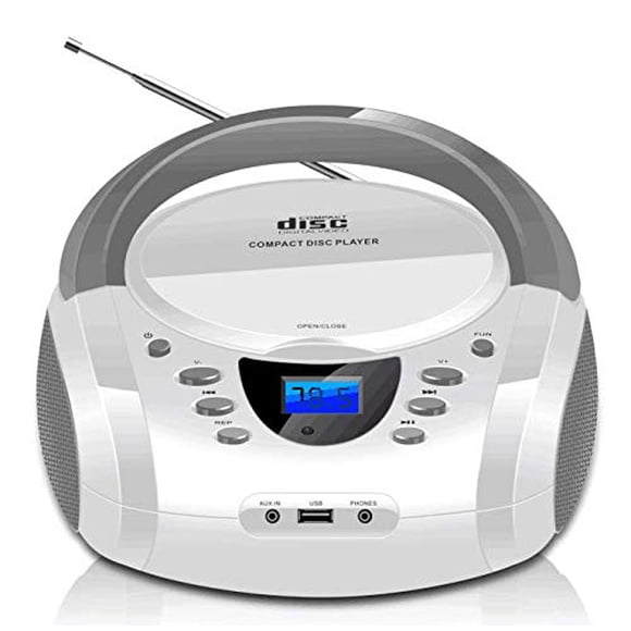 Reproductor de CD Boombox LONPOO Portable con FM/USB/Bluetooth Blanco