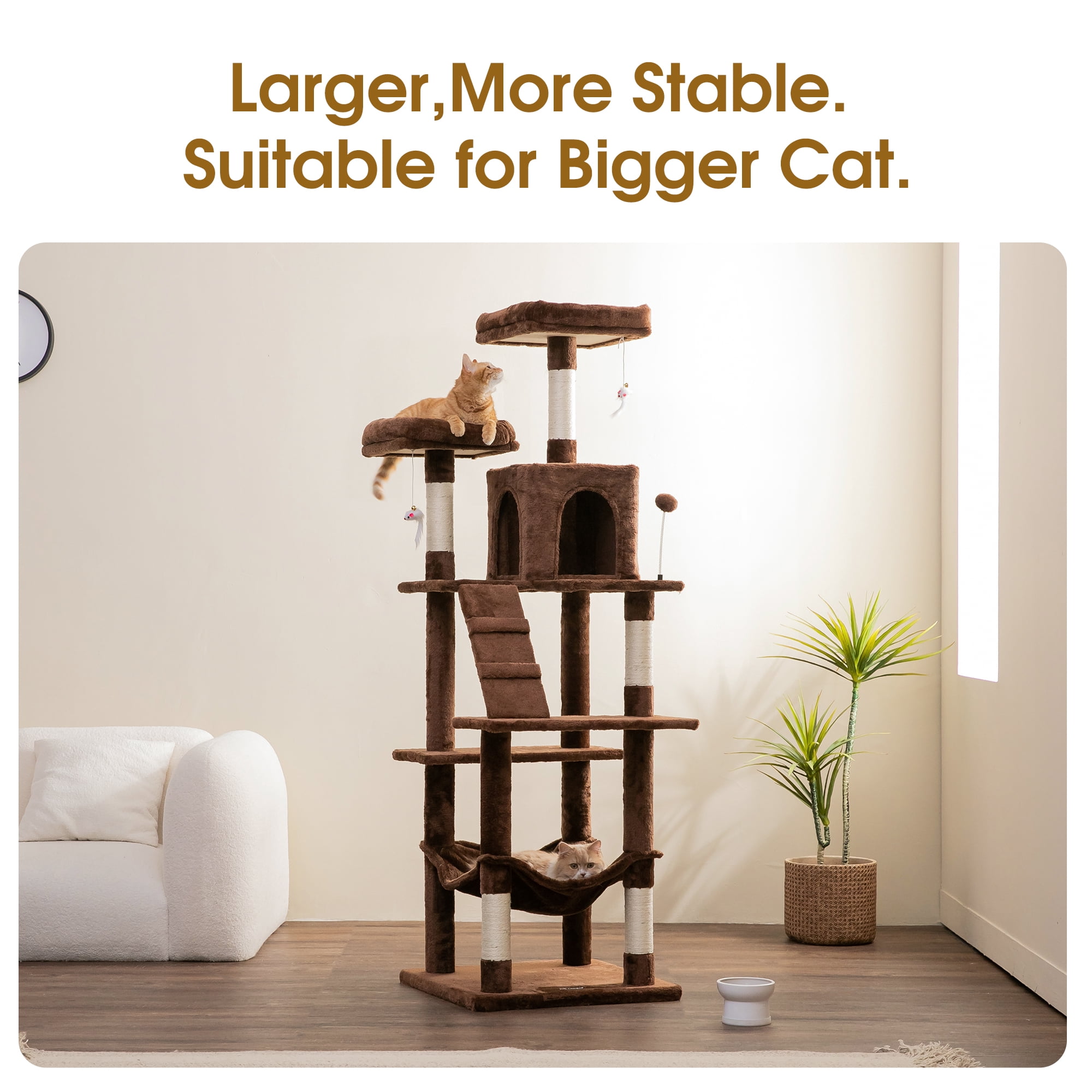 MWPO 70.1-in Multilevel Cat Tree Tower with Condo, Perch and Scratching Post, Brown