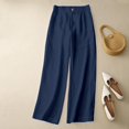 thumbnail image 2 of Tisuna Women'S Casual Pants Solid Color Elastic Waist Straight Leg Trousers Women Classic Fit Linen Pants Navy Size M, 2 of 5