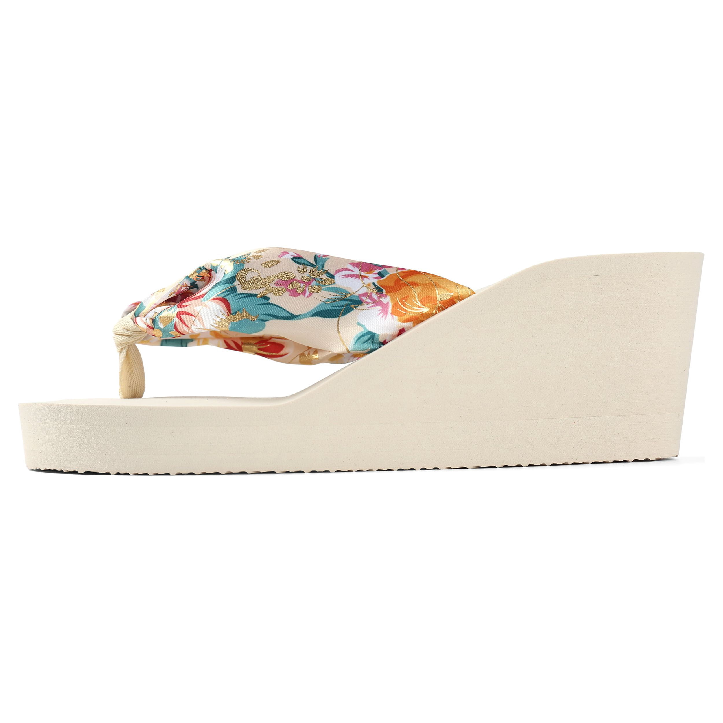 AERUSI Women's Saki Floral Wedge Sandal Flip Flops