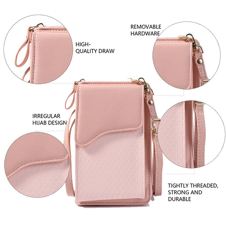 Small Crossbody Cell Phone Purse for Women Mini Messenger Shoulder Handbag Wallet with Credit Card Slots Pink