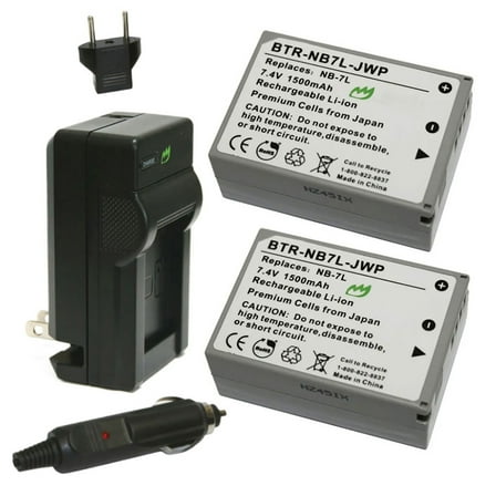Replacement for Canon NB-7L Battery (2-Pack, 1500mAh) and Charger