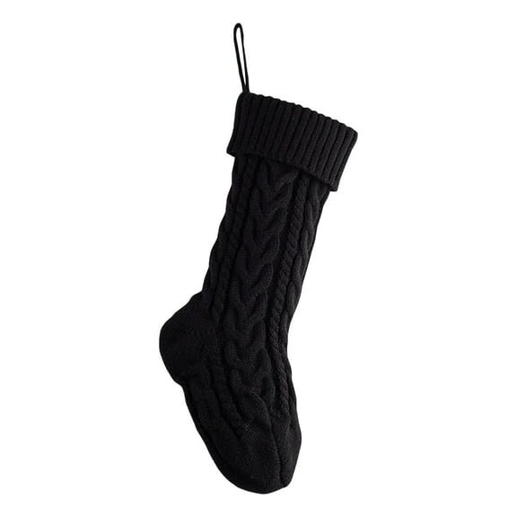 Christmas Stocking Cute Solid Color Dough Twists Knitting Stockings Pendant for Fireplace Shop Window Holiday Decor and Gifts,Black