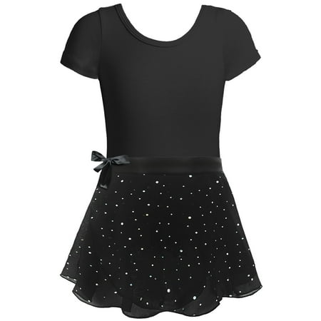 Kiijoy Girls Ballet Dance Leotard Dress Short Sleeve Dancewear Skirt Outfits Sizes 8-10