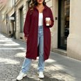 thumbnail image 5 of Plus Size Women's Plus Size Loose Fit Solid Color Hooded Zip Up Long Coat Jacket Outerwear Casual Trendy Outfits | CSEONE,Wine 2XL, 5 of 9