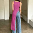 thumbnail image 5 of Women's Crew Neck Sleeveless Long Tank Top Solid Color Asymmetric Slit Hem Slim Fit Casual Summer Cami Vest Hot Pink, 5 of 7