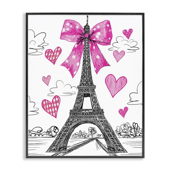 Stupell Industries Art Deco Heart Patterned Eiffel Tower Black Framed Giclee Art, 11 x 14, by Jess Stempel